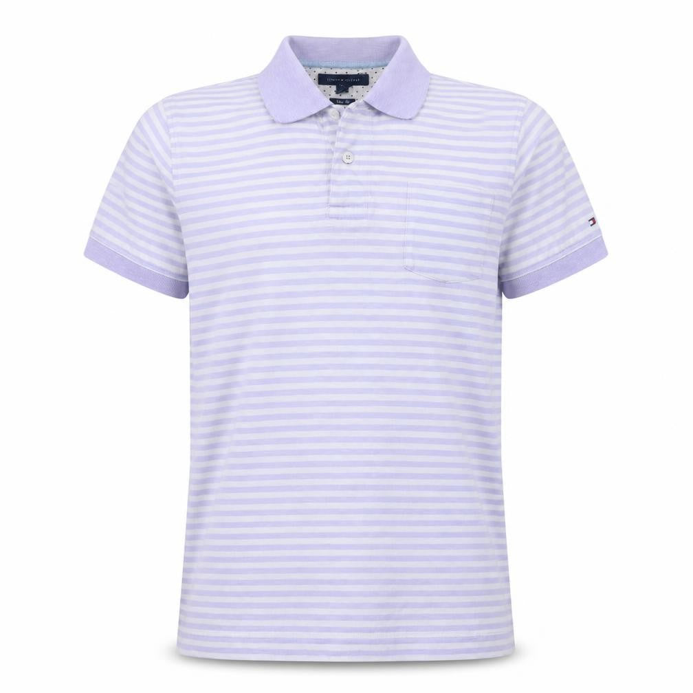 Tommy Hilfiger Men's Purple Striped Slim Fit Cotton Polo Shirt S