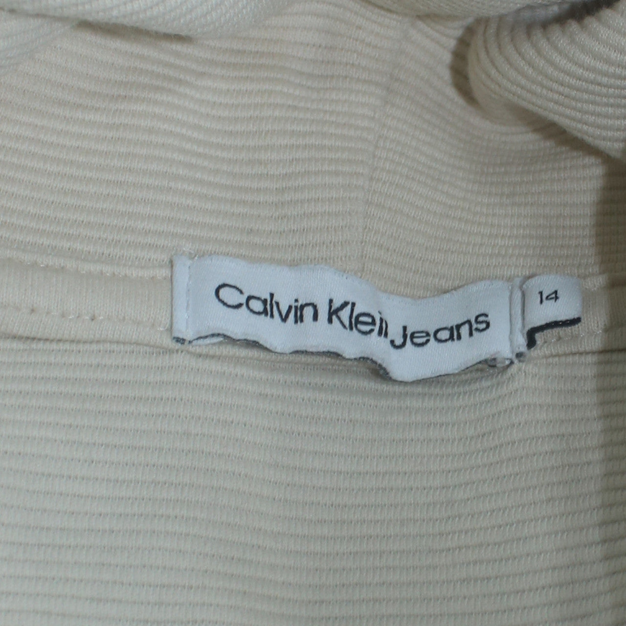 Calvin Klein Jeans Boys Beige Pullover Hoodie Size 14 Years Logo Sleeve
