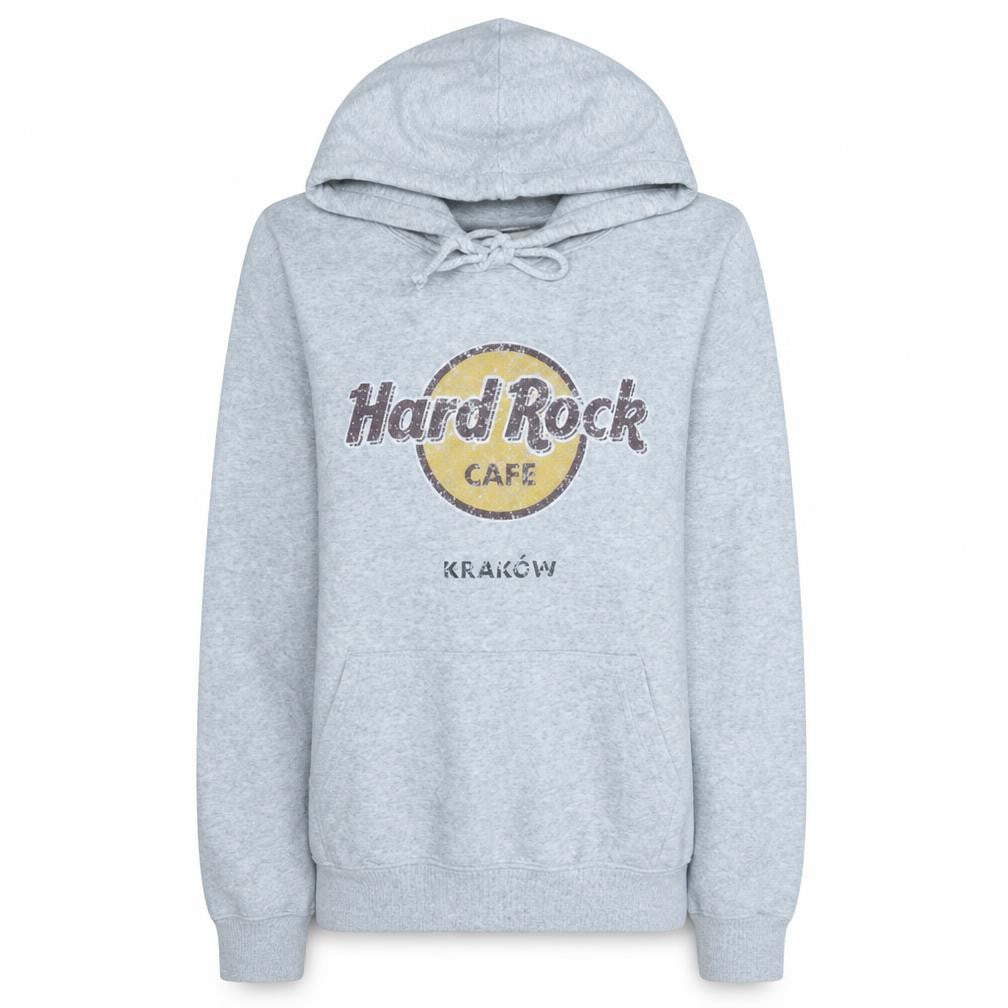Hard Rock Cafe Kraków Grey Hoodie Women Small Pullover Cotton Blend