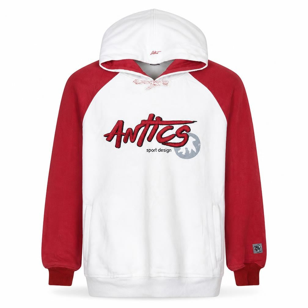 Antics Men’s White Red Pullover Hoodie XL Graphic Fleece