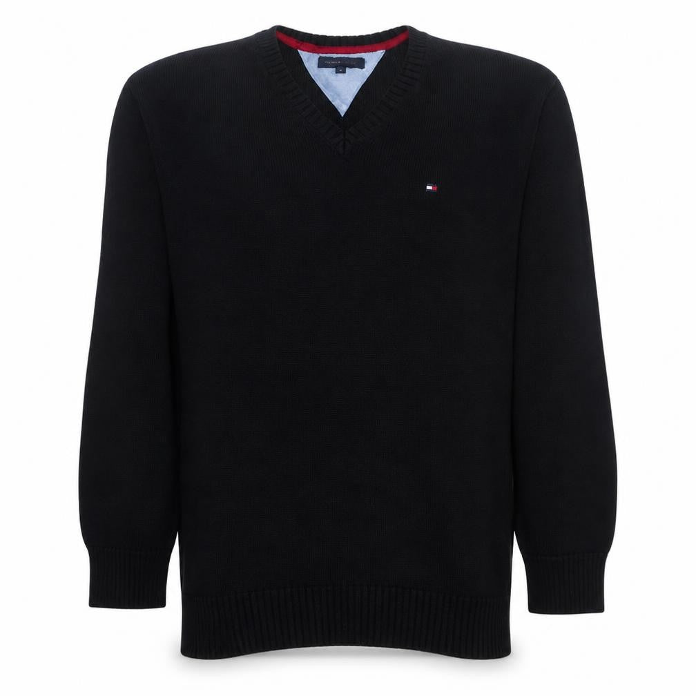Tommy Hilfiger Boys Black V-Neck Cotton Nylon Jumper Size 14 Years