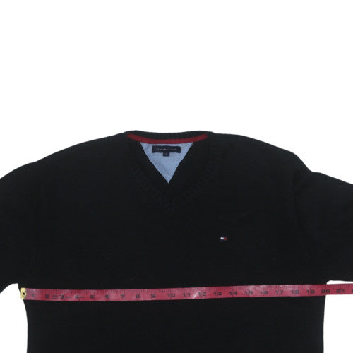Tommy Hilfiger Boys Black V-Neck Cotton Nylon Jumper Size 14 Years