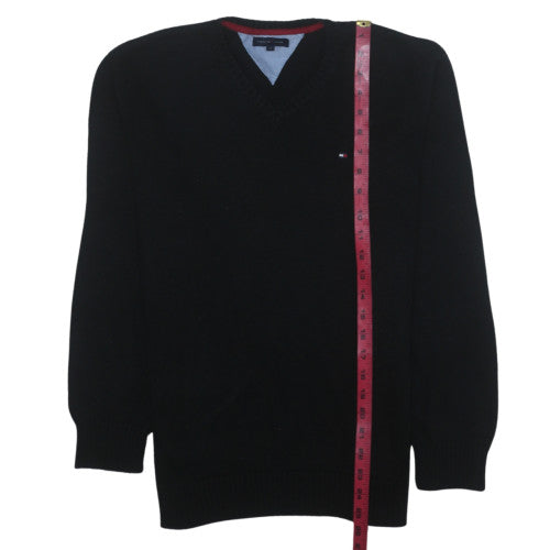 Tommy Hilfiger Boys Black V-Neck Cotton Nylon Jumper Size 14 Years