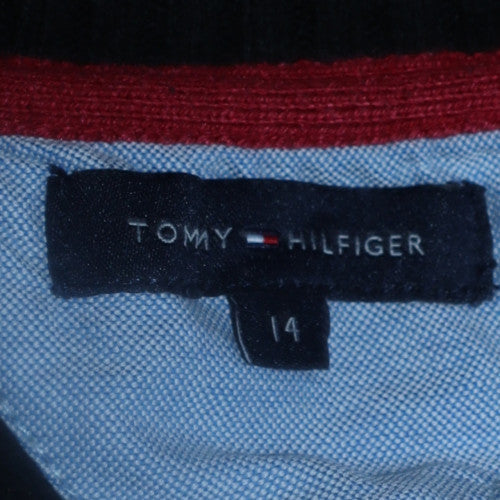 Tommy Hilfiger Boys Black V-Neck Cotton Nylon Jumper Size 14 Years