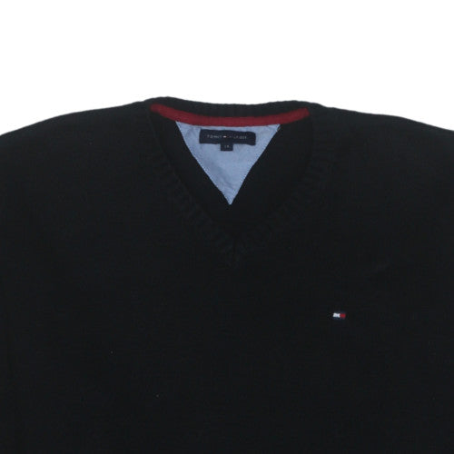 Tommy Hilfiger Boys Black V-Neck Cotton Nylon Jumper Size 14 Years
