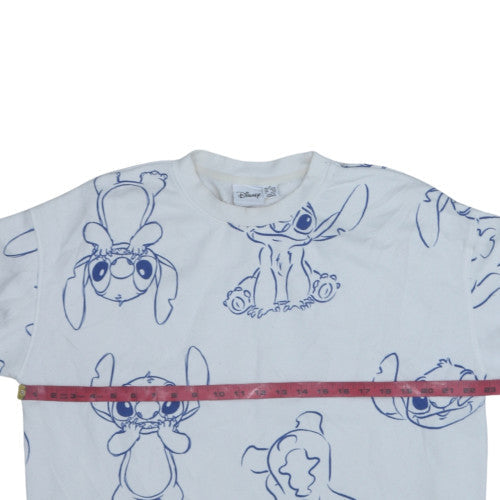 Disney Women White Stitch Sweatshirt Medium Cotton Crew Neck Pullover
