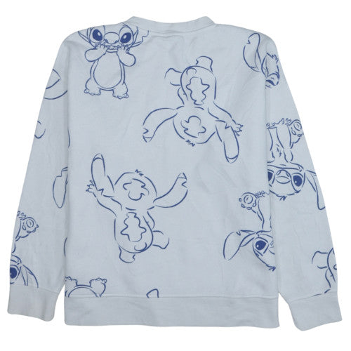 Disney Women White Stitch Sweatshirt Medium Cotton Crew Neck Pullover