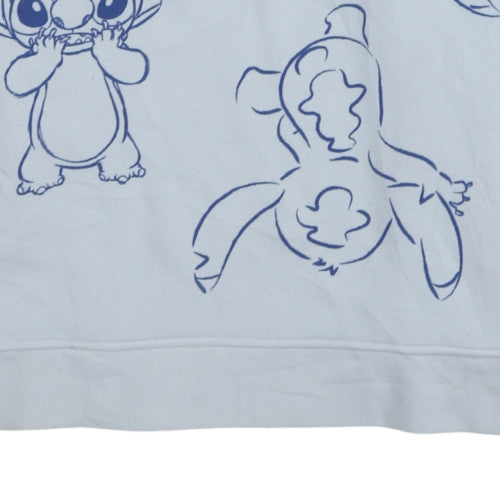Disney Women White Stitch Sweatshirt Medium Cotton Crew Neck Pullover