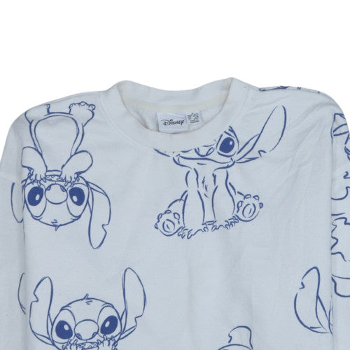 Disney Women White Stitch Sweatshirt Medium Cotton Crew Neck Pullover