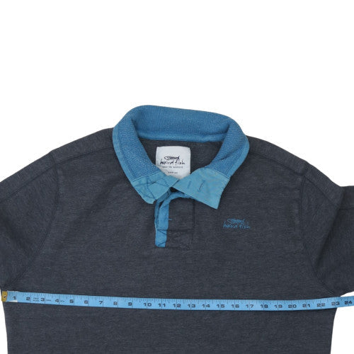 Weird Fish Men's Dark Grey Long Sleeve Polo Shirt Size L Cotton Blend