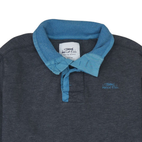 Weird Fish Men's Dark Grey Long Sleeve Polo Shirt Size L Cotton Blend