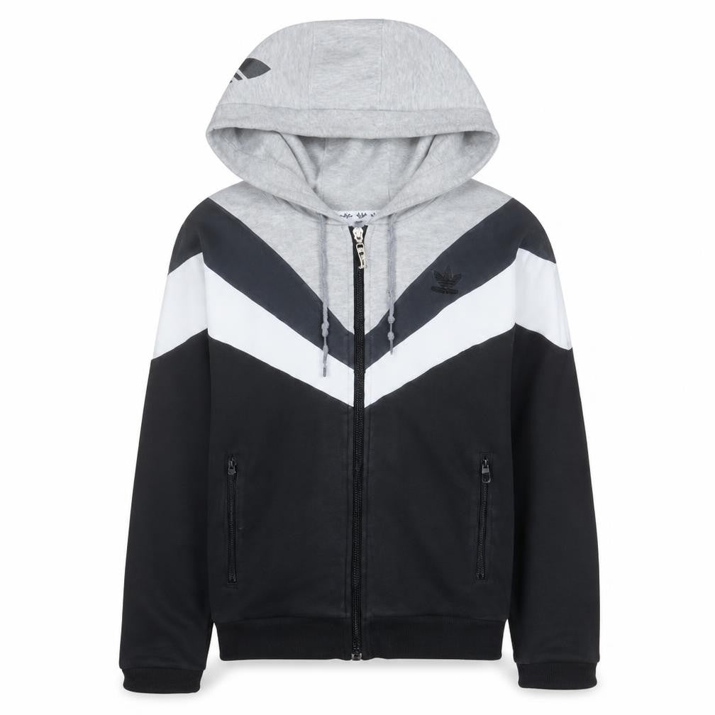 Adidas Womens Grey Full Zip Hoodie Size 12 Colourblock Sweatshirt