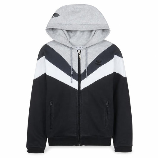Adidas Womens Grey Full Zip Hoodie Size 12 Colourblock Sweatshirt