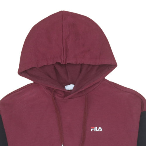 Fila Womens Burgundy Pink Colourblock Pullover Hoodie XS