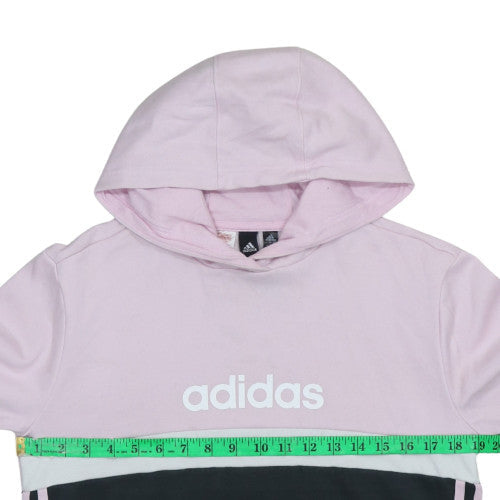 Adidas Girls Pink & Black Colourblock Pullover Hoodie Size 13-14 Years