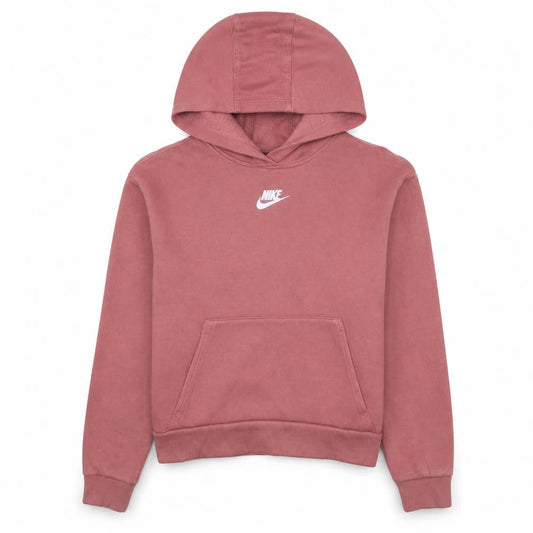 Front view of Nike girls’ pink pullover fleece hoodie l hooded sweatshirt