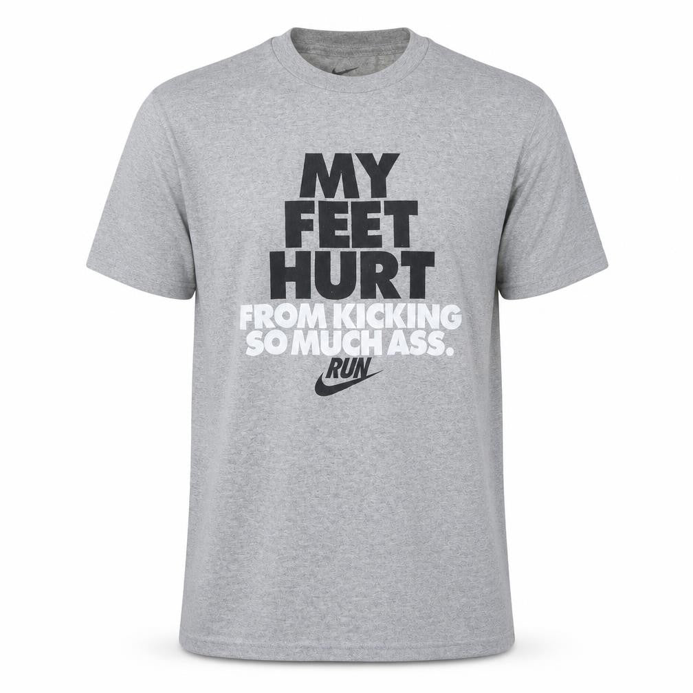 Nike Men's Grey Funny Graphic Run T-Shirt Medium