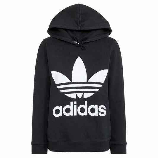 Adidas Women's Black Pullover Hoodie Small Trefoil Logo Sweatshirt