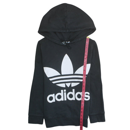 Back view of Adidas Women's Black Pullover Hoodie Small Trefoil Logo Sweatshirt