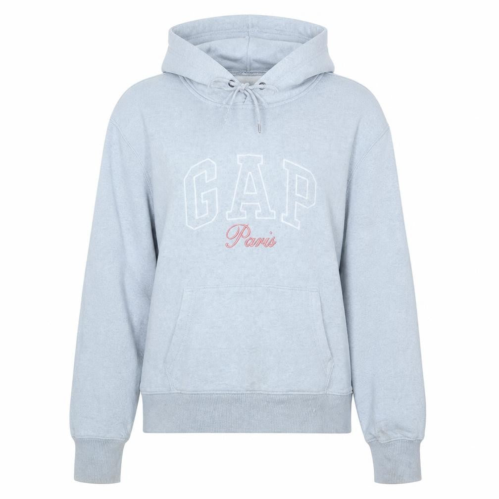 Gap Women Grey Pullover Hoodie Paris Logo Size L Cotton Blend