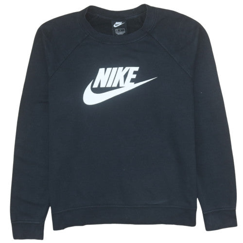 Nike Women Black Large Pullover Sweatshirt Crew Neck Logo Cotton Blend