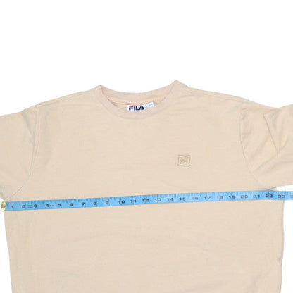 Close-up detail of Fila Men's Beige Crew Neck Pullover Sweatshirt L Regular Fit