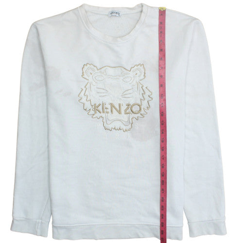Kenzo Men's White 2XL Embroidered Tiger Sweatshirt Pullover