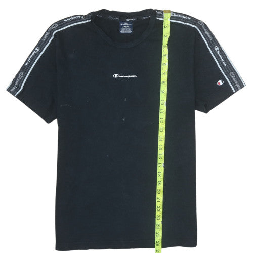 Champion Men's Black Large Logo Tape Shoulder Sports T-Shirt