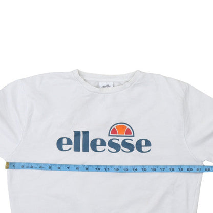 Back view of Ellesse Men's White Crew Neck Logo Sweatshirt, size M