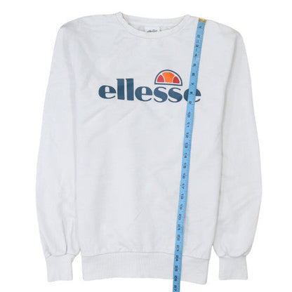Close-up detail of Ellesse Men's White Crew Neck Logo Sweatshirt, size M