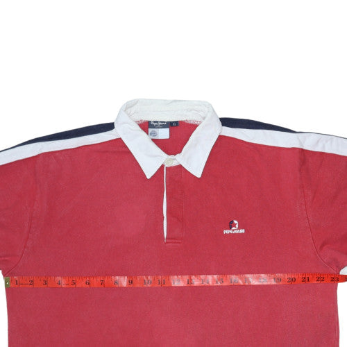 Pepe Jeans Mens Red Long Sleeve Polo Shirt XL Cotton Retro Rugby Style