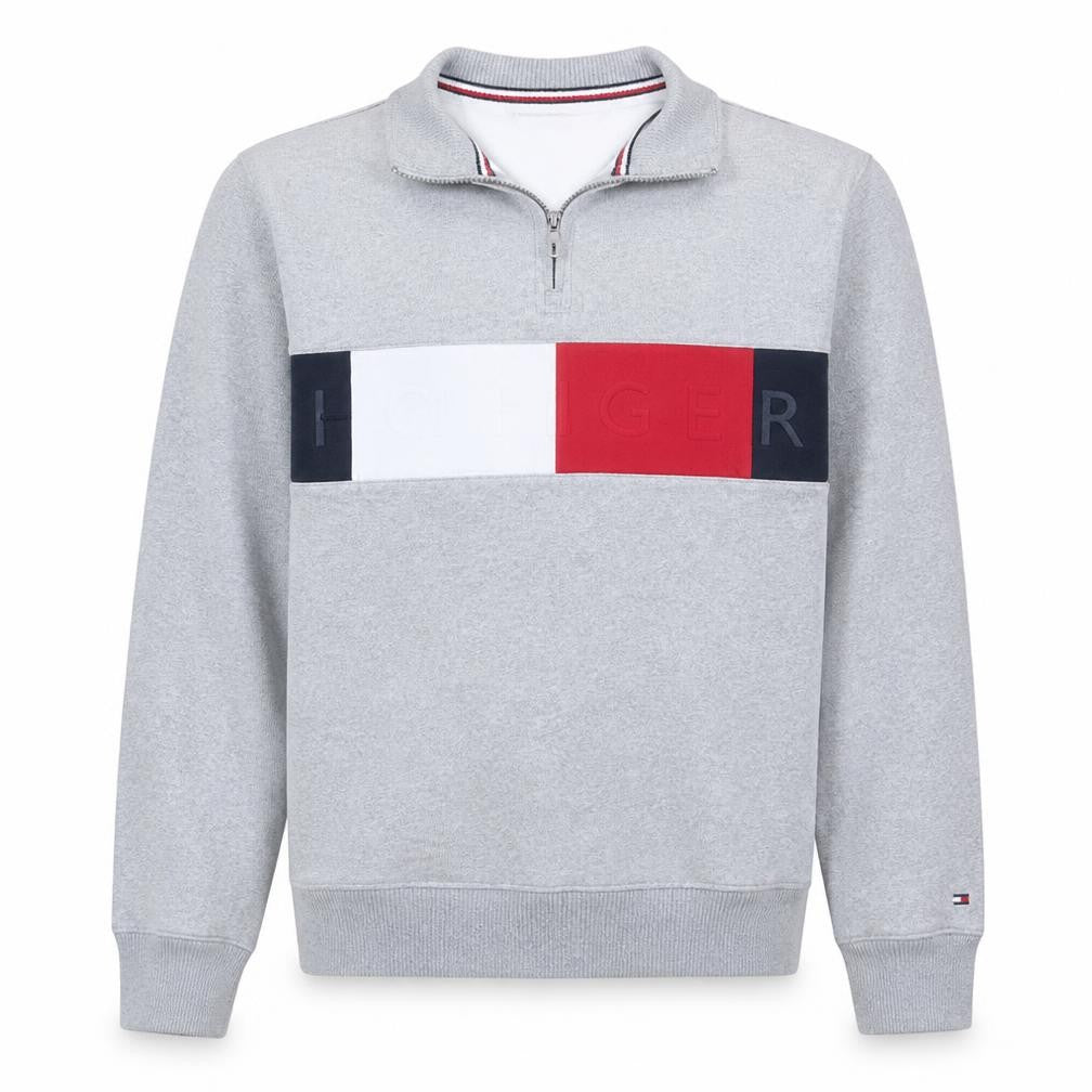 Tommy Hilfiger Men's Grey 1/4 Zip Sweatshirt Small Logo Classic Fit