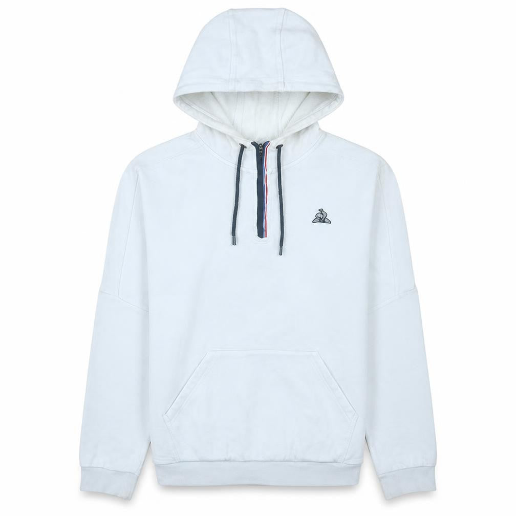Le Coq Sportif Men's White M 1/4 Zip Hoodie Pullover Fleece