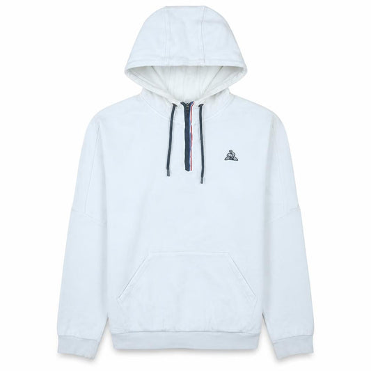 Front view of Le Coq Sportif Men's White M 1/4 Zip Hoodie Pullover Fleece