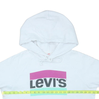 Levi's Womens White Pullover Hoodie Medium Graphic Logo Sweatshirt