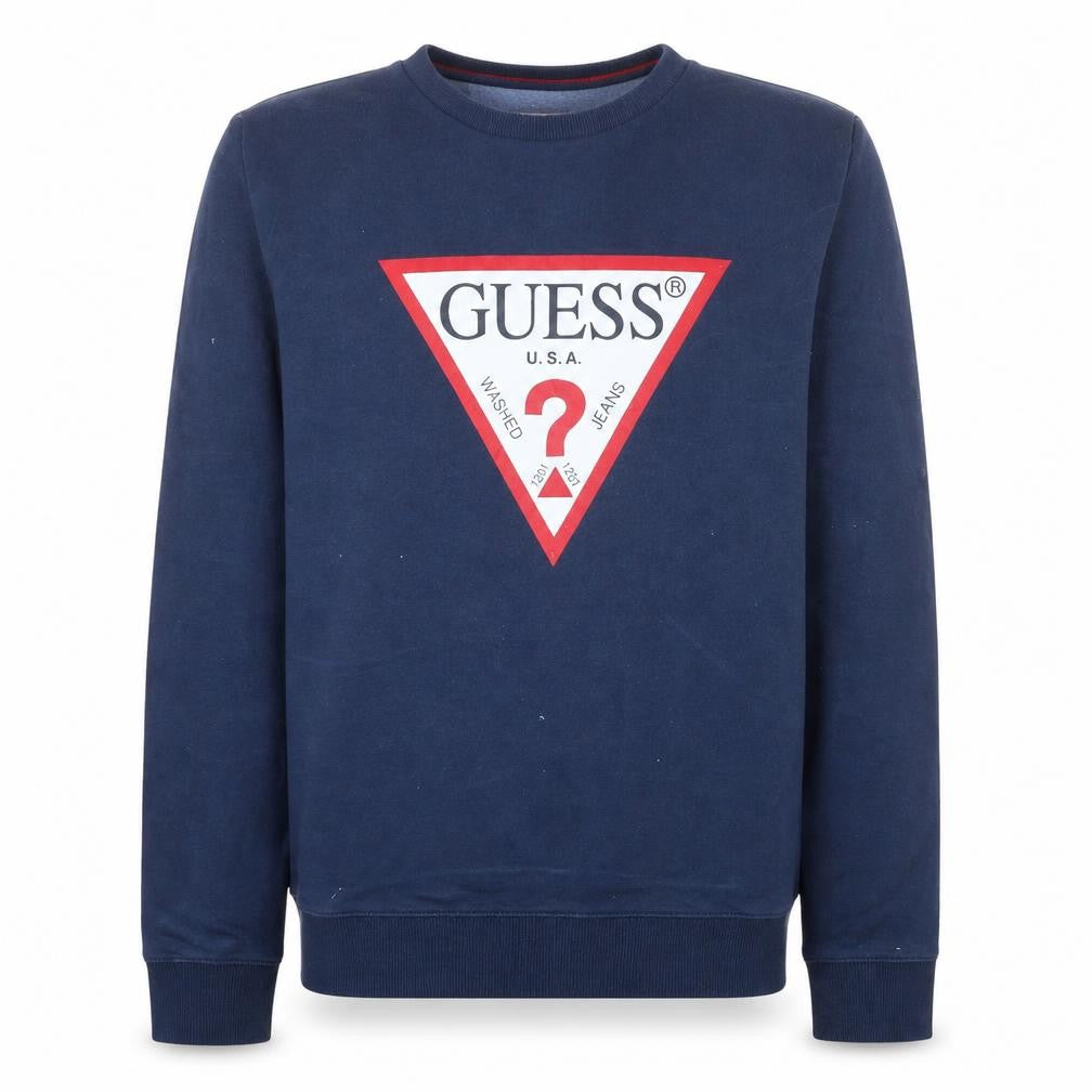 Guess Men's Blue Slim Fit Crew Neck Logo Sweatshirt M