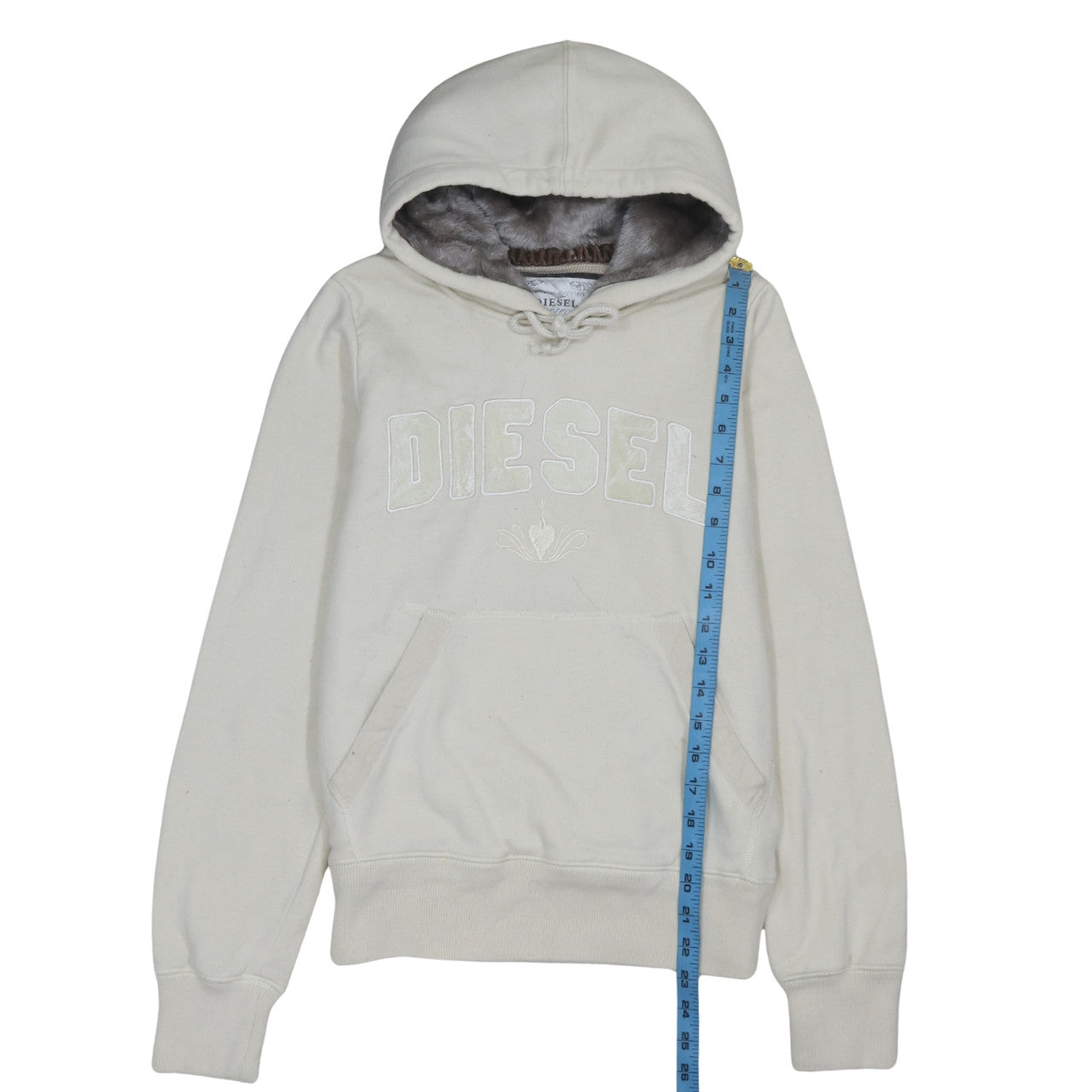 Diesel Women Beige Faux Fur Lined Hooded Pullover Hoodie Medium