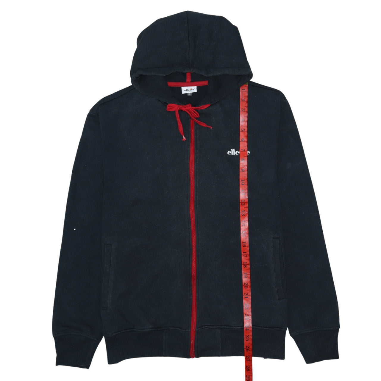 Ellesse Men's Black XL Full Zip Hoodie with Red Trim Sportswear