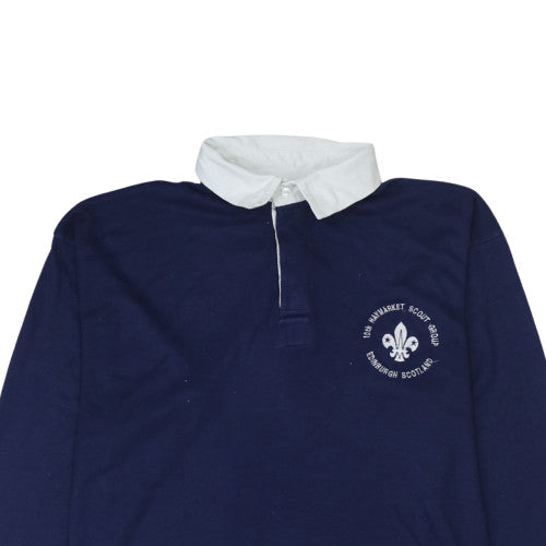 Halbro Men's Blue Long Sleeve Rugby Polo Shirt XL 117cm Classic Fit