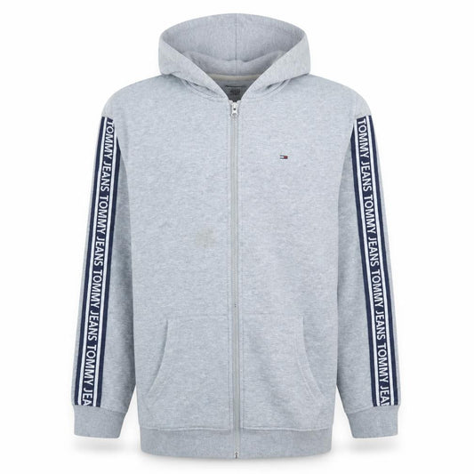 Tommy Jeans Mens Grey XL Full Zip Hoodie Logo Sleeve Hooded Sweatshirt