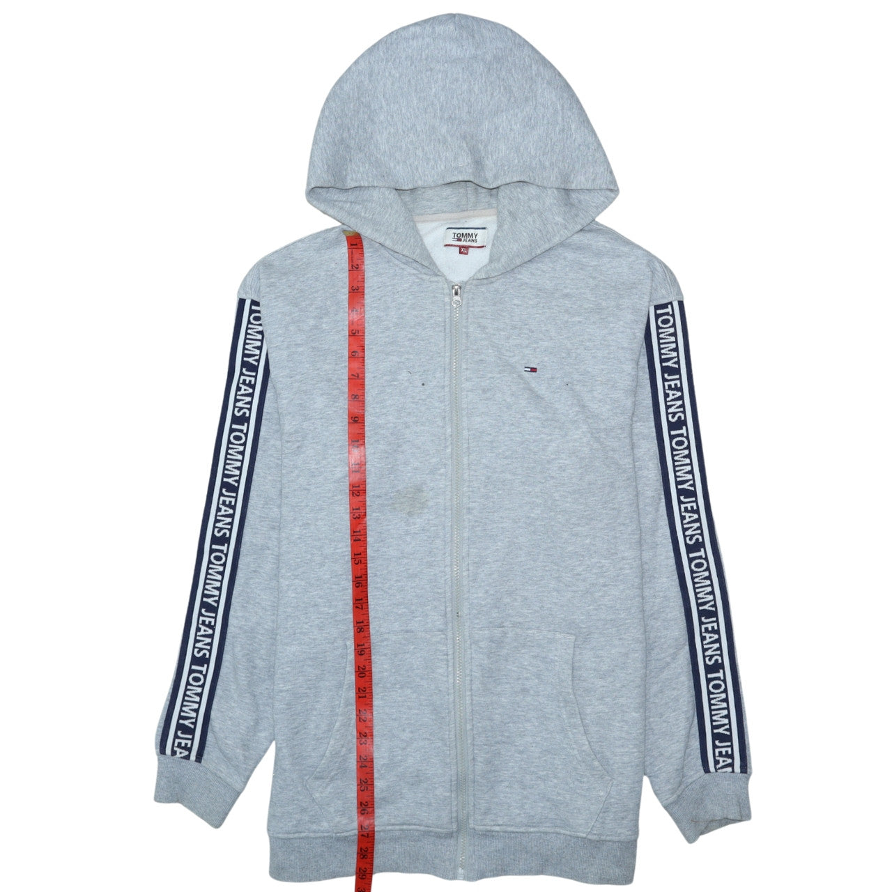 Tommy Jeans Mens Grey XL Full Zip Hoodie Logo Sleeve Hooded Sweatshirt