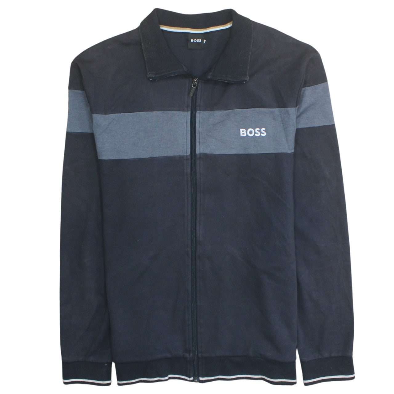 BOSS Men's Blue Full Zip Cotton Sweatshirt L Regular Fit