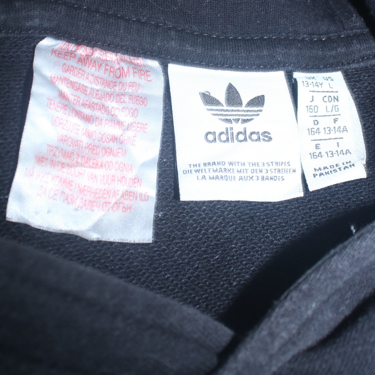 Adidas Boys Black Hoodie 13-14 Years Pullover Cotton Hooded Sweatshirt