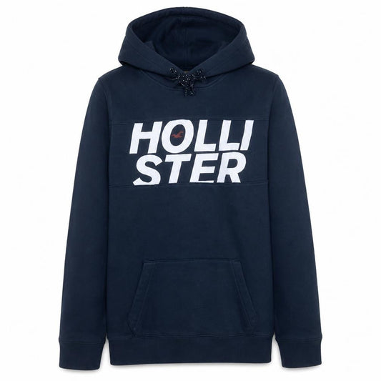Hollister Men's Blue Pullover Hoodie L Regular Fit Logo Fleece