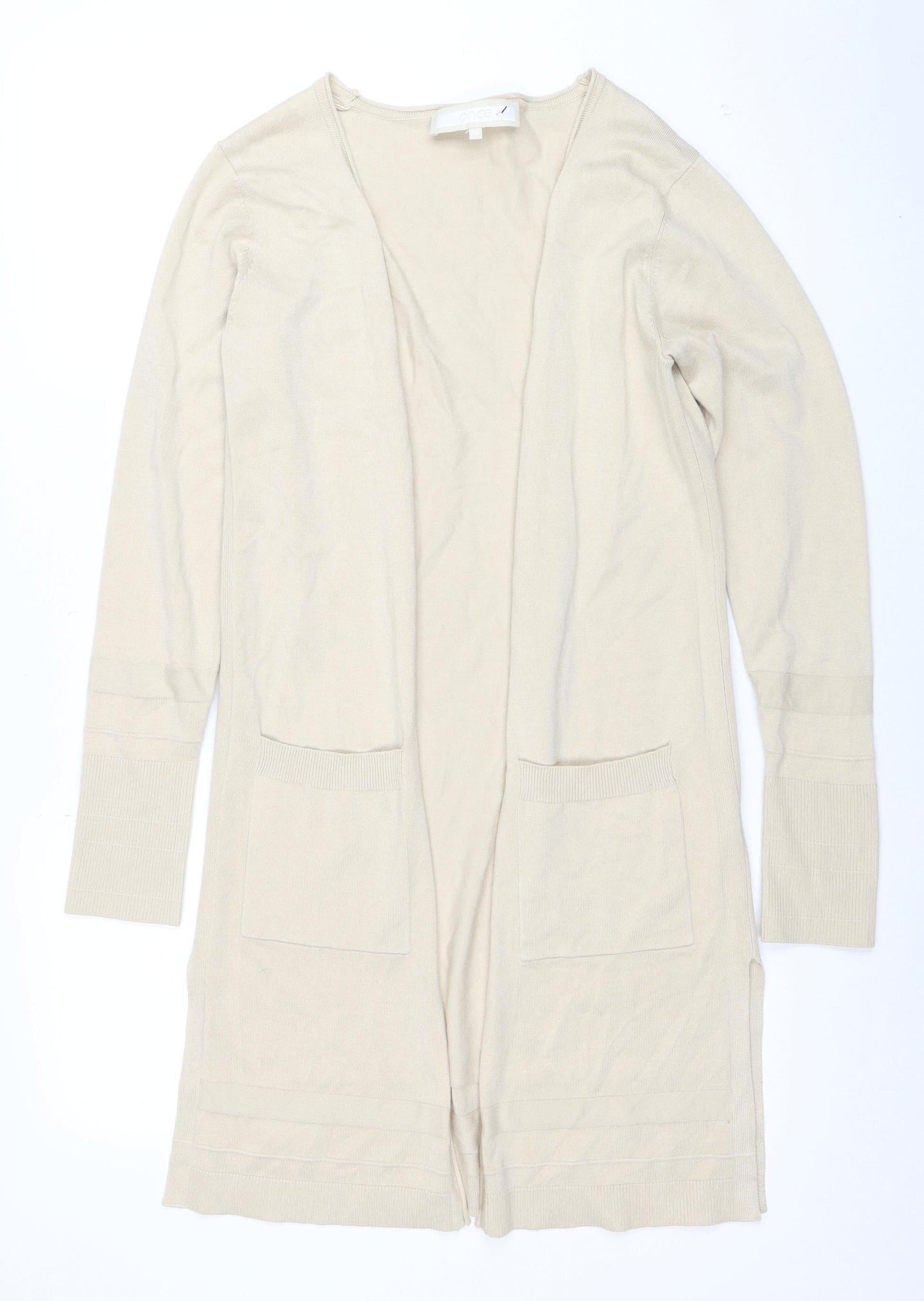 Once Women's Beige XS Viscose Knit Long Sleeve Open Cardigan