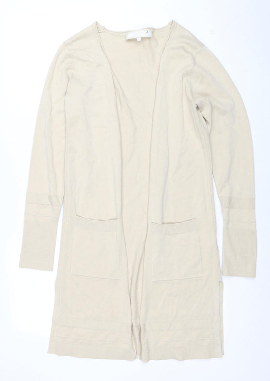 Once Women's Beige XS Viscose Knit Long Sleeve Open Cardigan