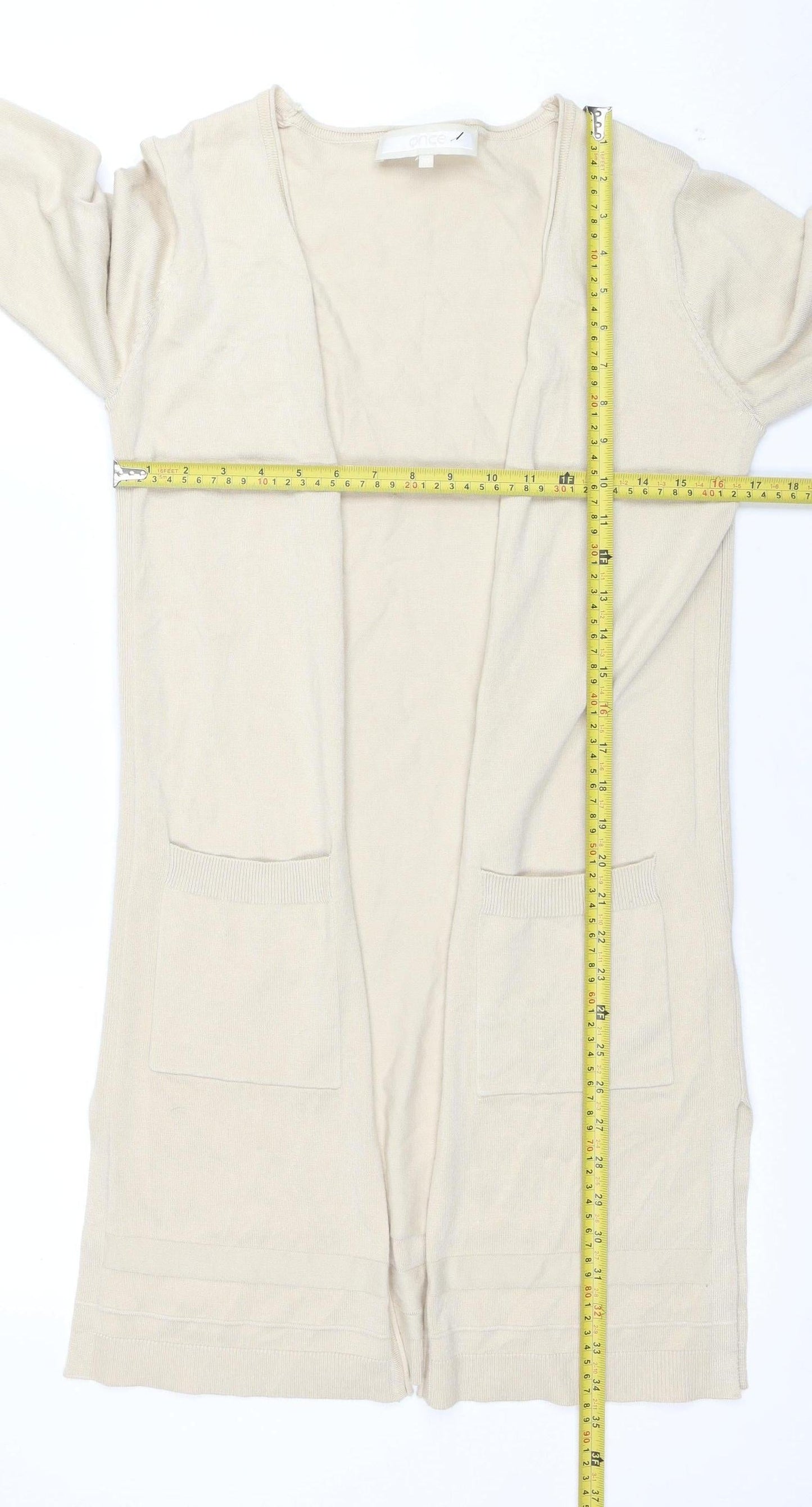 Once Women's Beige XS Viscose Knit Long Sleeve Open Cardigan