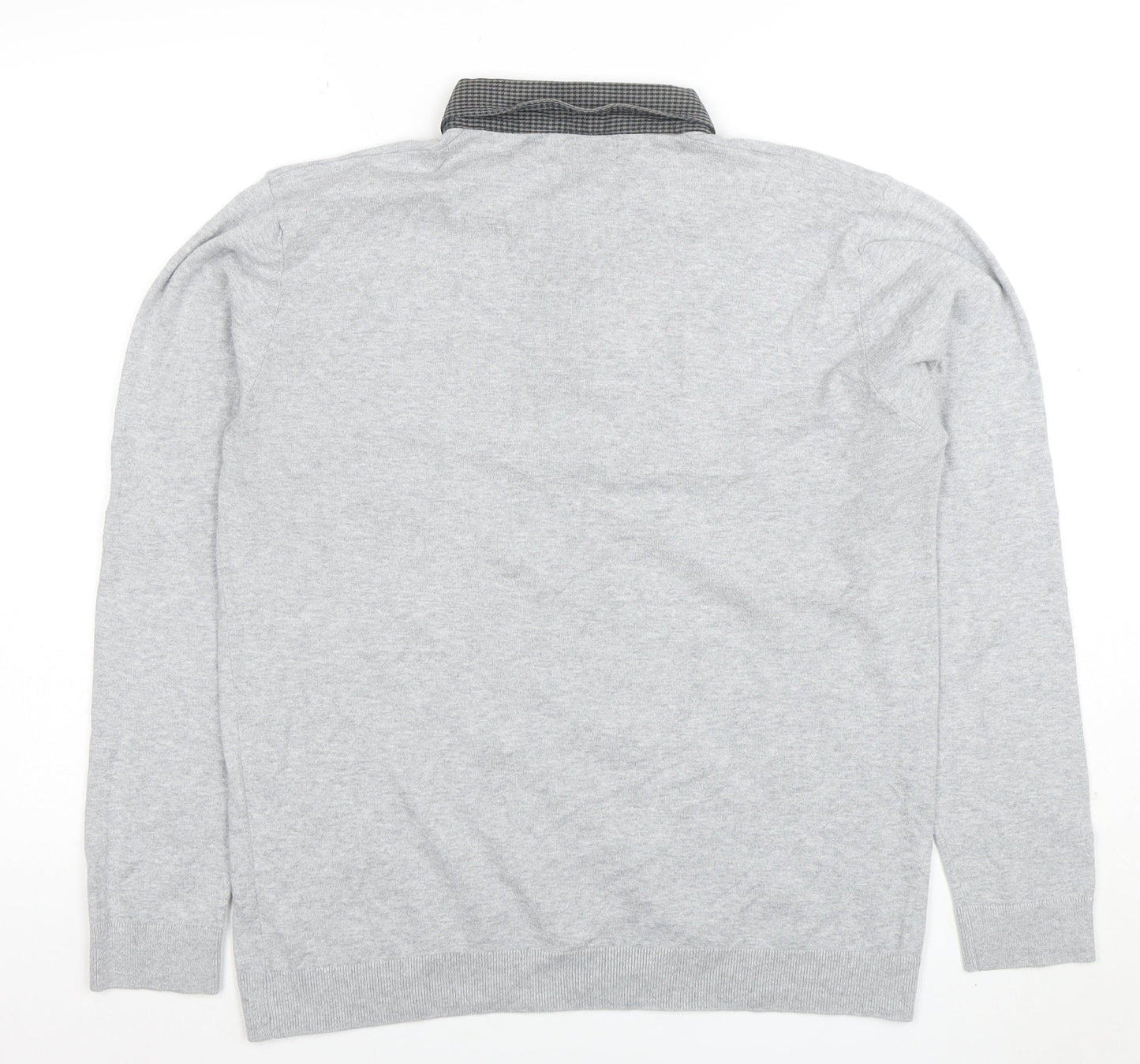 Next Men’s Grey Long Sleeve Button Collar Cotton Polo Shirt L