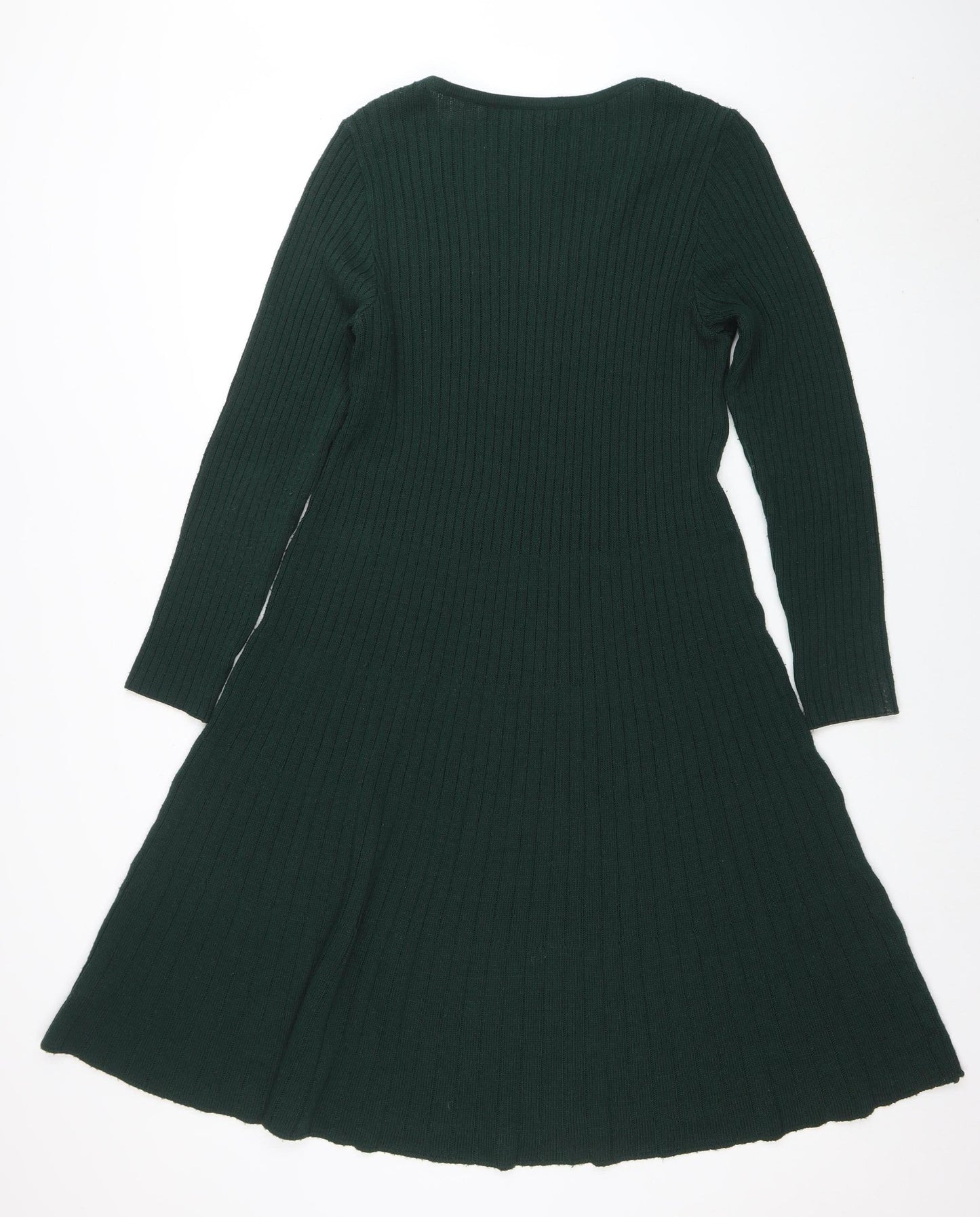 Nina Leonard Women’s Green Knit A-Line Dress Size L Long Sleeve