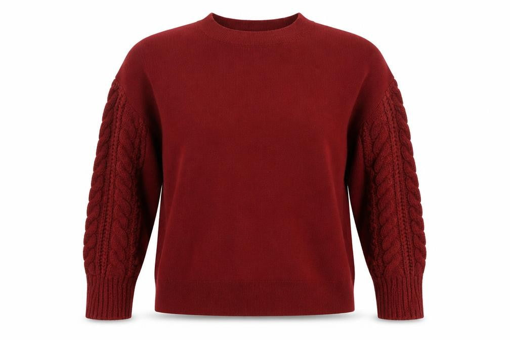 ZARA Women Red Cable Knit Long Sleeve Pullover Jumper Size M